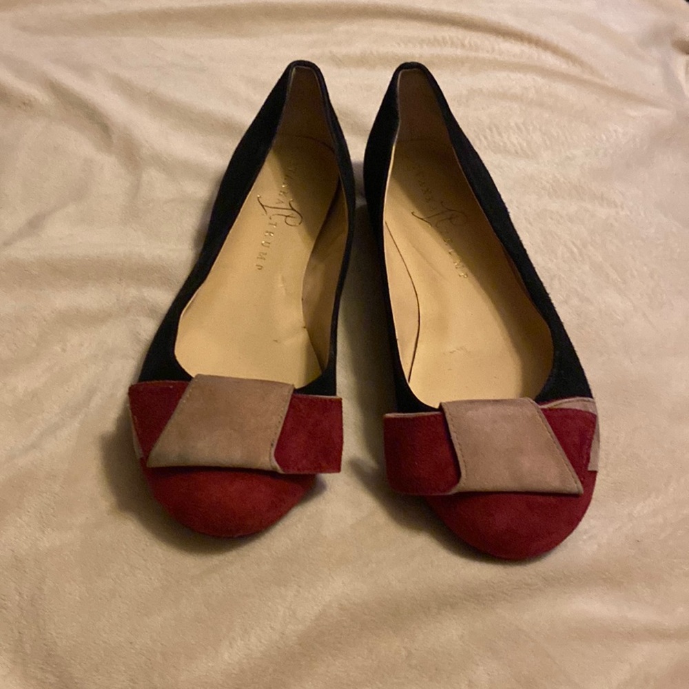 Black red and tan suede flats size 6